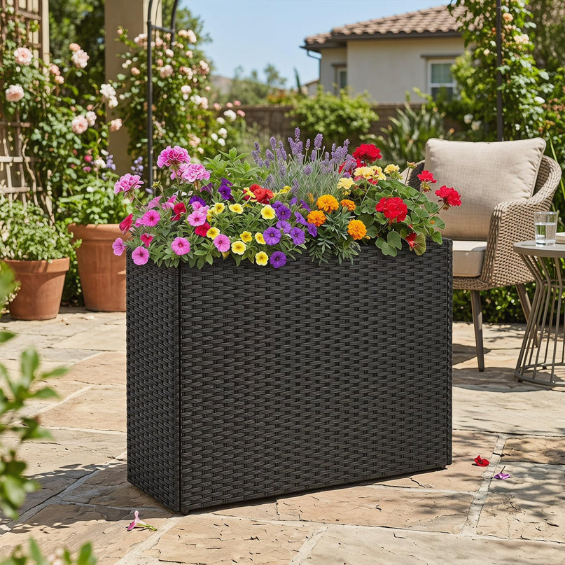 GIANTEX Wicker Raised Garden Bed Rattan Garden Planter Box