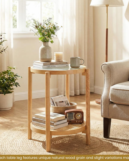 Giantex Rattan Round Side Table | 2-Tier Boho End Table w/Tempered Glass Top (1/2)