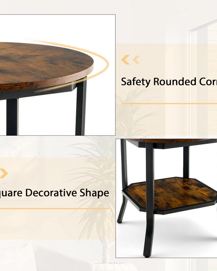 Giantex Round End Table, Industrial Nightstand w/Storage Shelf