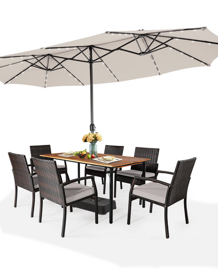15ft Large Outdoor Umbrella Double-Sided, 48 Solar Lights, Auto-Charging Solar Panel