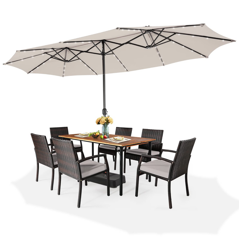 15ft Large Outdoor Umbrella Double-Sided, 48 Solar Lights, Auto-Charging Solar Panel