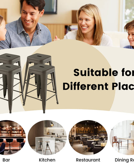 Bar Stools Set of 4, 24” or 30" Stackable Metal Stools with Square Seat & Handing Hole, X-shaped Reinforced Design