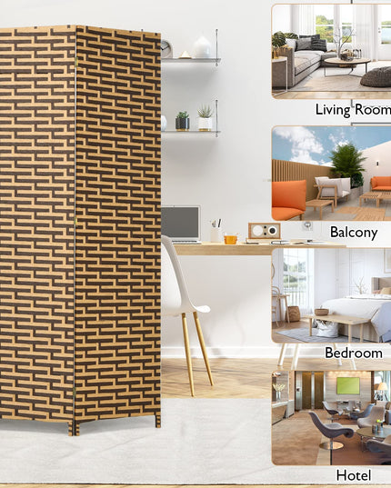 Giantex 6 Ft 4 Panel Handmade Rattan Room Divider Wood Folding Screen