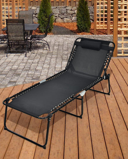 Giantex Patio Lounge Chair Folding Tanning Chair, Sunbathing Chaise Lounge W/Removable Headrest