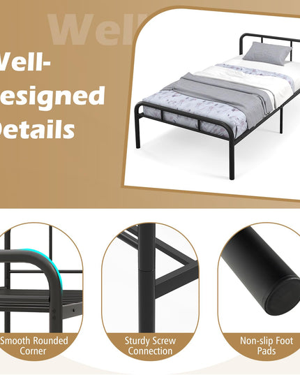 Giantex Twin Size Bed Frame, Modern Metal Platform Bed with Headboard and Footboard, Heavy Duty Steel Slat Support Mattress Foundation