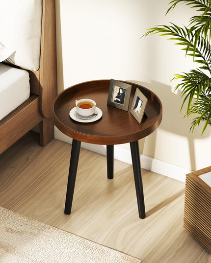 Giantex Round End Table with Wooden Tray & Bamboo Legs