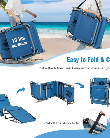 Giantex Folding Beach Tanning Chair - Outdoor Chaise Lounge Chair, 5-Position Adjustable Lounger with Face Hole