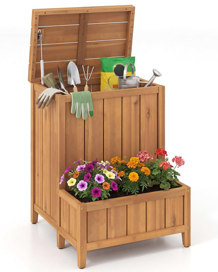 Giantex Outdoor Wooden Planter Box with Lid & Gas Rod