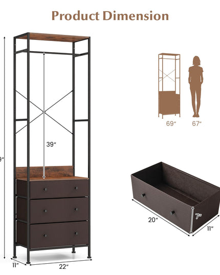 Giantex Clothes Rack with Drawers - Clothing Rack w/ 3-position Hanging Rod, Storage Shelves