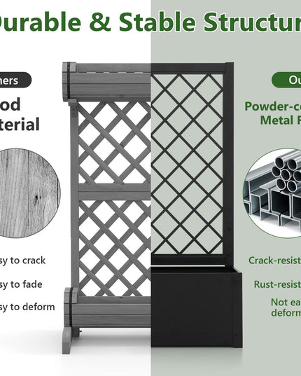 Giantex Raised Garden Bed with Trellis, 49" Metal Vertical Planter with Garden Trellis