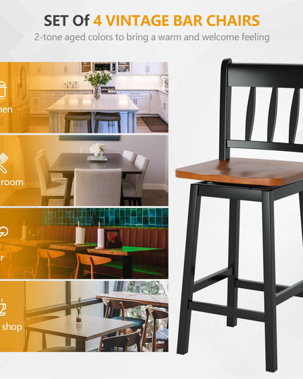 30.5 Inch Rubber Wood Bar Chairs - Giantex