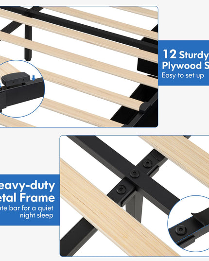Giantex Bed Frame with Storage Headboard and 4 Drawers, Modern Upholstered Platform Bed with Charging Station