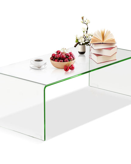 Giantex 42.5 Inch Clear Tempered Glass Center Table with with 4 Foot Pads and Round Edges