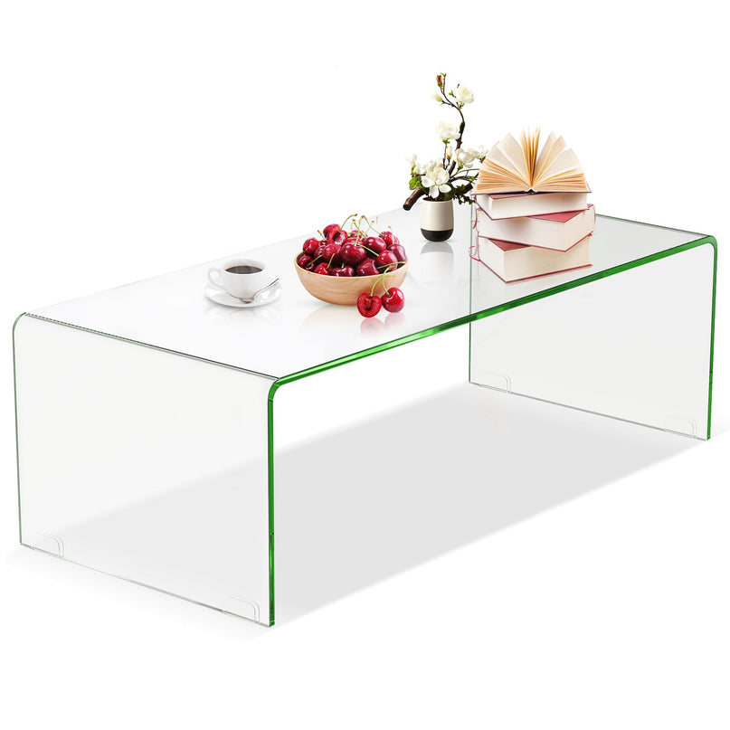 Giantex 42.5 Inch Clear Tempered Glass Center Table with with 4 Foot Pads and Round Edges