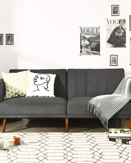 Giantex Foldable Futon Sofa Bed, Convertible Sofa Couch Upholstered Futon Sleeper Sofa with Pillow