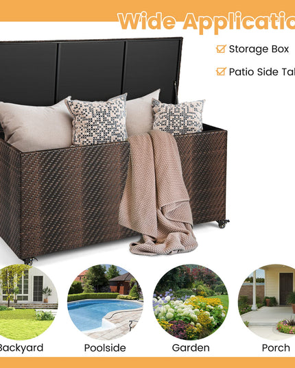 Giantex 96-Gallon Outdoor Storage Box - PE Wicker Deck Box with Lid, Outside Rattan Storage
