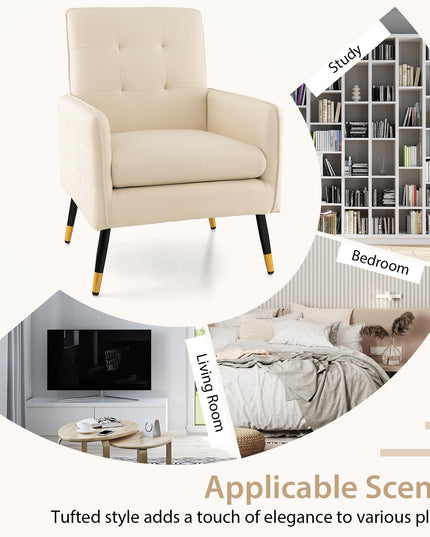 Giantex Modern Mid-Century Accent Chair - Upholstered Armchair with Tufted Back, Metal Legs