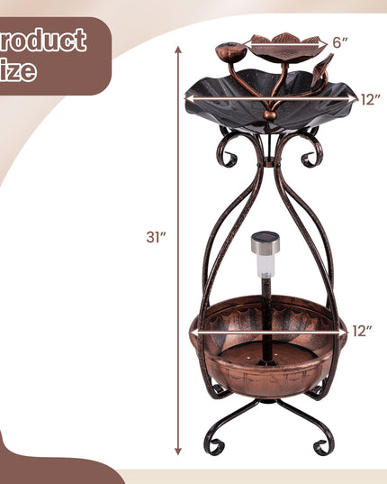Giantex Bird Bath with Planter - Solar Lighted Bird Bath for Outside with Bird Feeder