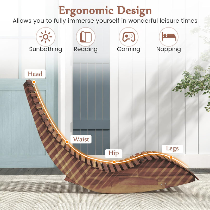 Giantex Outdoor Chaise Lounge Chair - Set of 2 Acacia Wood Outdoor Lounger