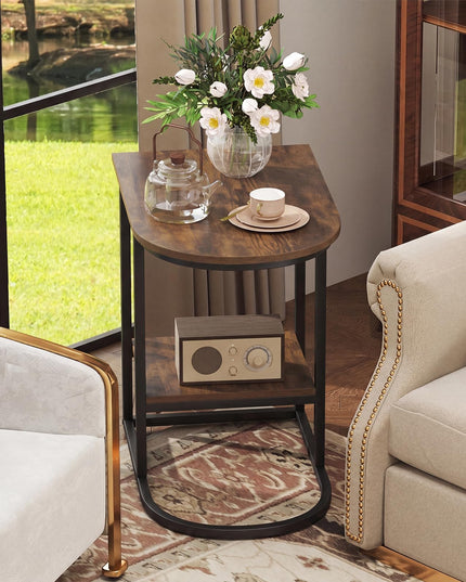 Giantex C Shaped End Table with Industrial Wood Tabletop & Storage Shelf