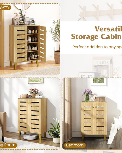 Giantex Shoe Cabinet with 2 Slatted Doors for Entryway