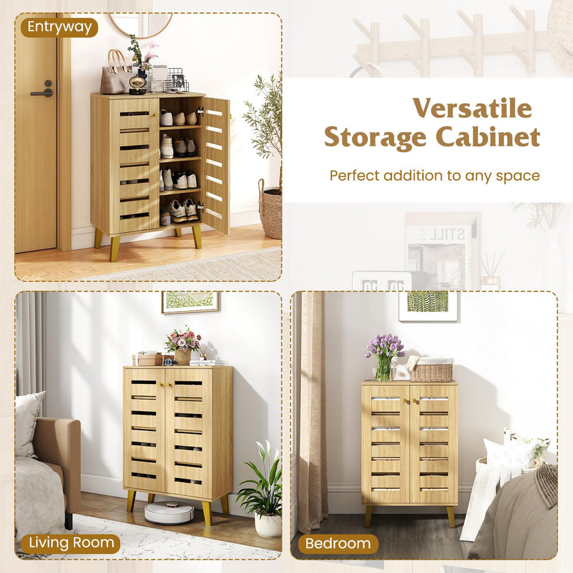 Giantex Shoe Cabinet with 2 Slatted Doors for Entryway