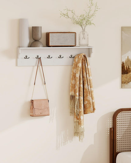Porte-manteau mural Giantex avec étagère 80cm en bois, 6 patères pour chapeaux, serviettes, sacs à main et peignoirs
