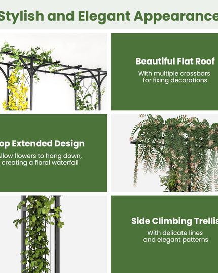 Giantex Garden Arch Trellis, Wedding Arbor for Ceremony Party, 79''W x 81''H, Metal Garden Arbor for Climbing Plants Rose