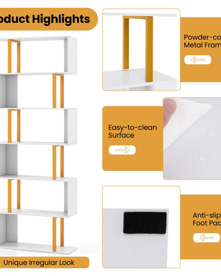 Giantex 6-Tier Modern S-Shaped Bookshelf with Anti-Tipping Kits
