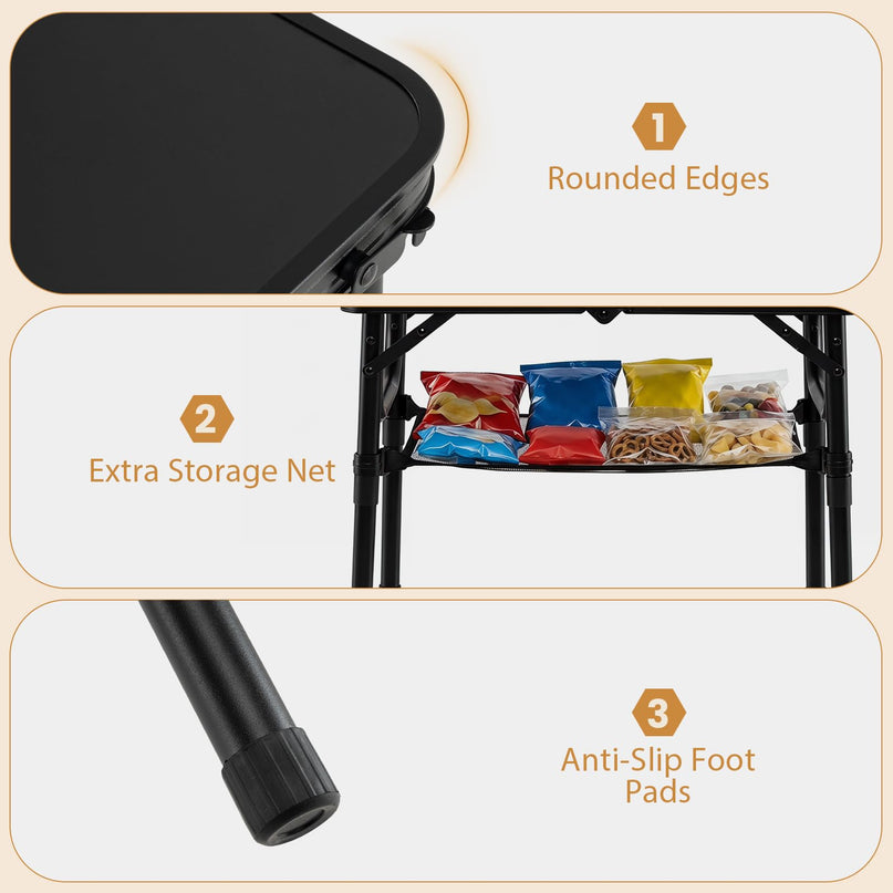 Giantex 2 FT Folding Portable Aluminum Small Picnic Table with Storage Net & Carry Handle