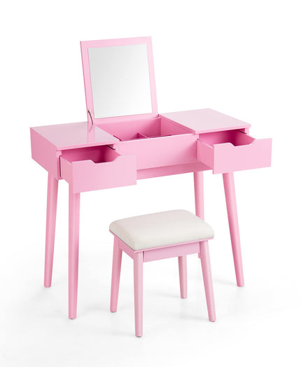 CHARMAID Vanity Set with Flip Top Mirror, 2 Drawers and 9 Storage Compartments