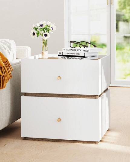 Giantex Modern Nightstand with 2 Storage Drawers, Wooden Night Stand with Raised Edge