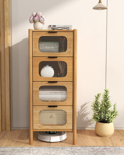 Giantex 4 Drawer Storage Cabinet with Fluted Tempered Glass Drawers