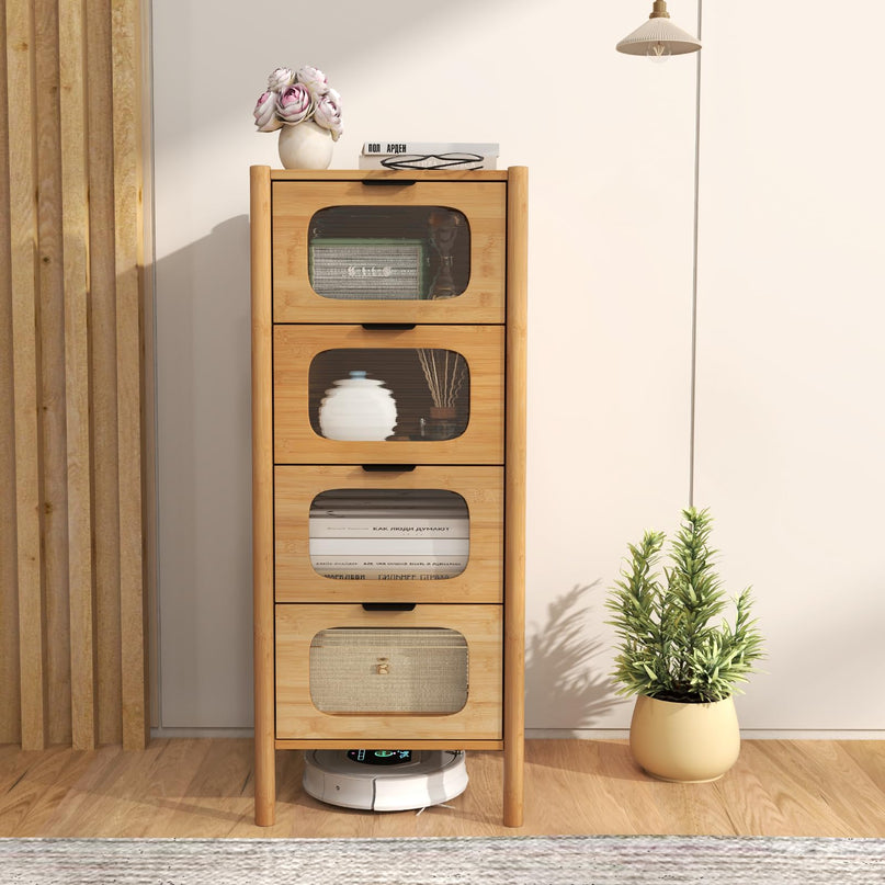 Giantex 4 Drawer Storage Cabinet with Fluted Tempered Glass Drawers