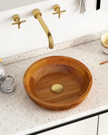 Giantex Teak Wood Vessel Sink - Bathroom Washbasin with Smooth Finish, Round Corner (16” x 16” x 4” Bowl-shaped)