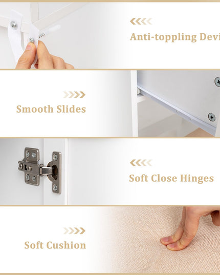 CHARMAID Makeup Vanity Table with Charging Station | White Bedroom Dressing Table with Chair