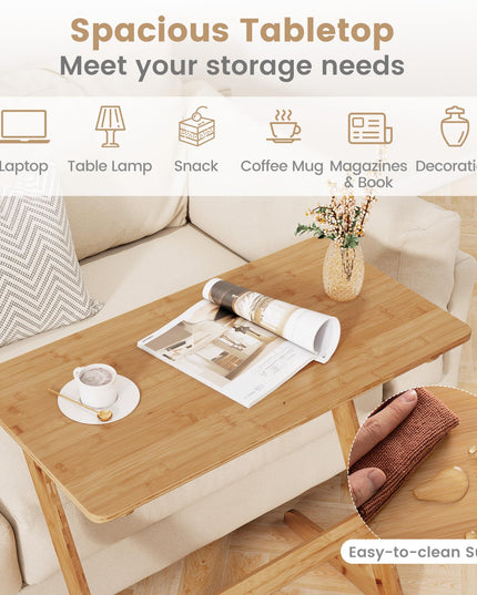 Giantex Bamboo TV Tray Table, Z Shaped Sofa Couch Side Table for Eating Snacks Coffee Laptop