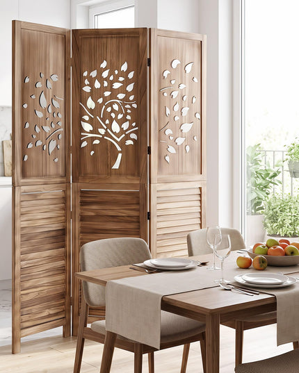 GIANTEX 3 Panel Folding Room Divider with Tree Leaf Cutout & Louvered Slats