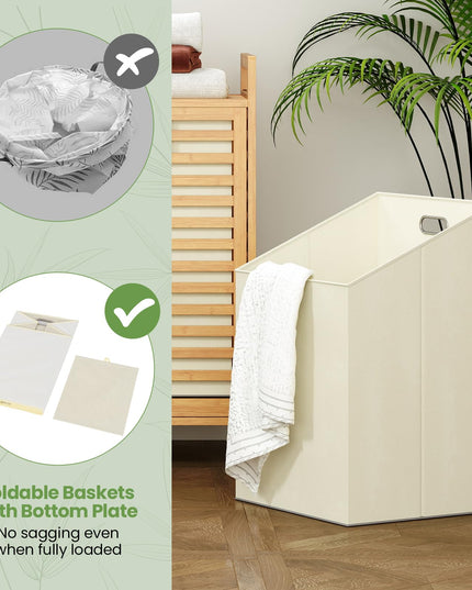 Giantex Tilt Out Laundry Hamper 20 Gal Bamboo Laundry Storage Cabinet
