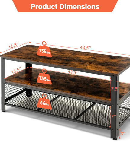 Giantex TV Stand for TV up to 50 Inches, 43.5 inch Wood Industrial TV Cabinet with 3-Tier Storage Shelves, Rustic Brown