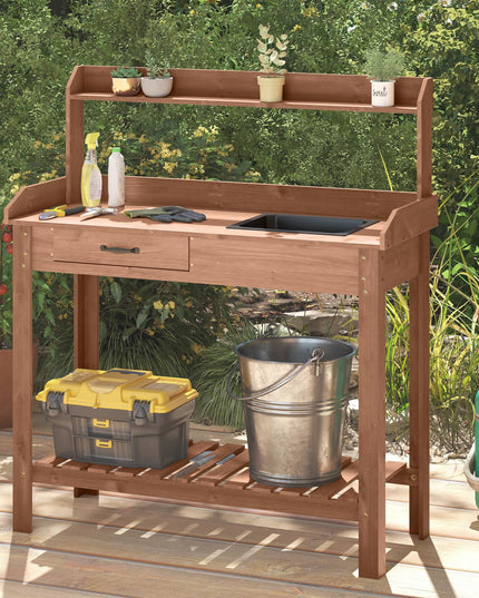 Giantex Wood Potting Bench Table