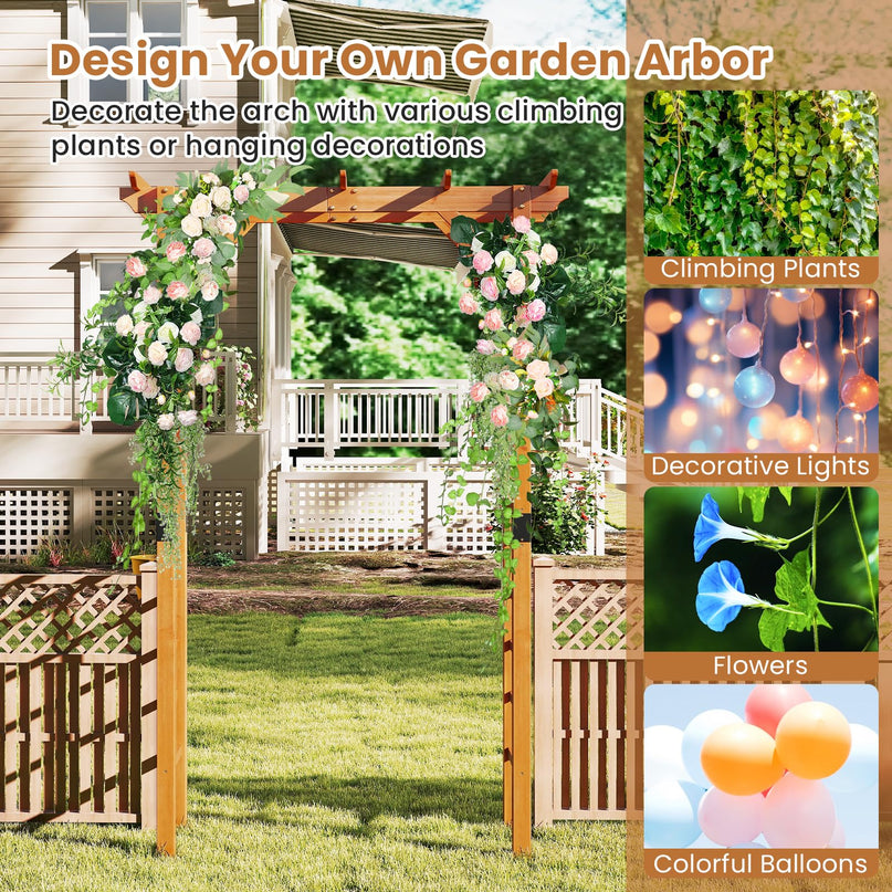 Giantex 7FT Wood Garden Arbor Trellis Wooden Wedding Arch for Ceremony Party