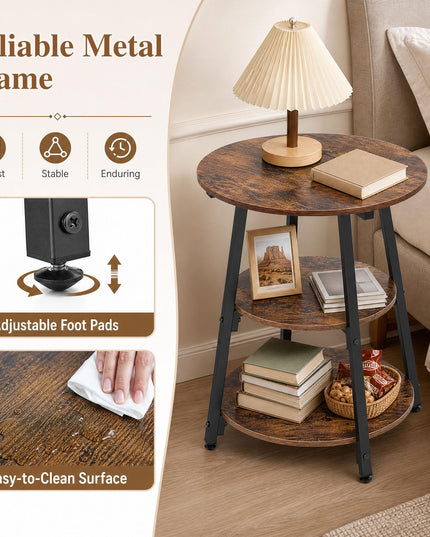 GIANTEX Round Industrial Side Table with Storage Shelves