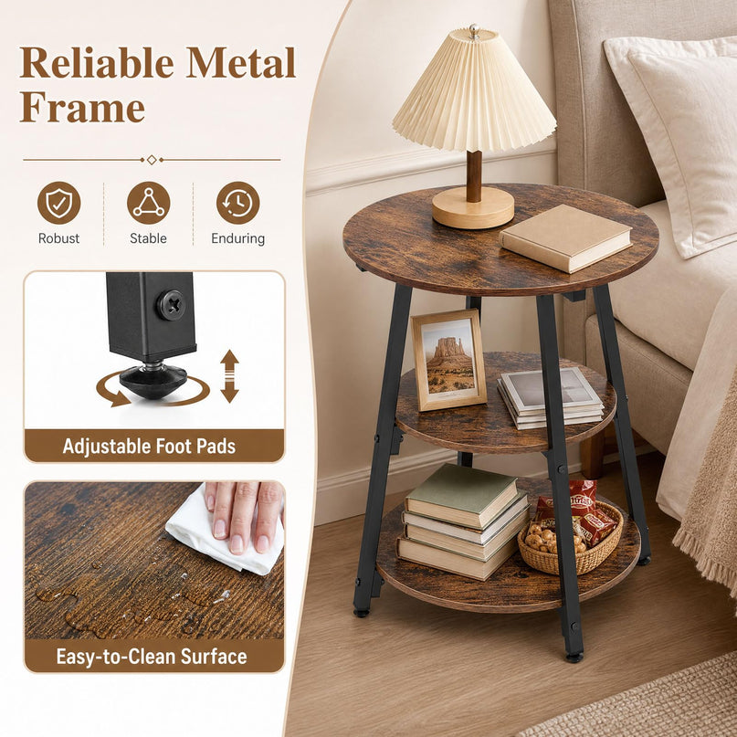 GIANTEX Round Industrial Side Table with Storage Shelves