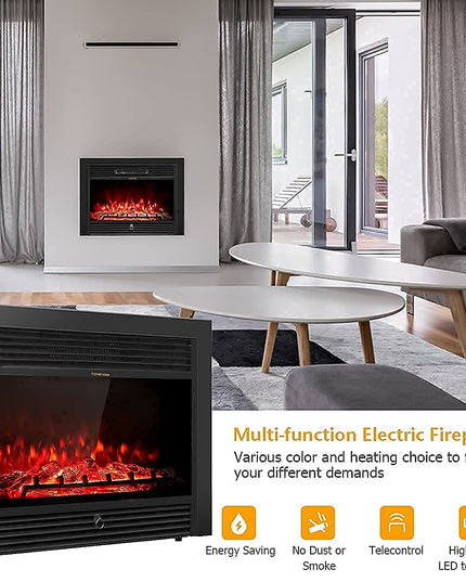 Giantex 28.5" Electric Fireplace Insert Recessed Mounted with 3 Color Adjustable Flames