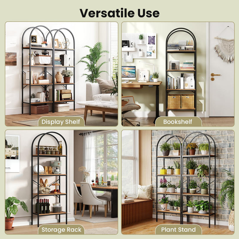 GIANTEX 4-Tier Arched Industrial Bookcase with Metal Frame (1/2)