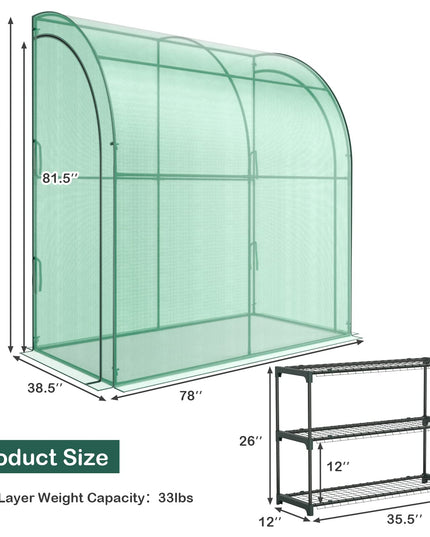 Giantex Walk-in Lean-to Greenhouse - with 3-Tier Plant Stand, 7’x 3.5’x 7’ Green House, PE Grid Cover