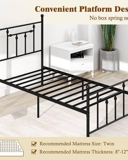 Giantex Twin Bed Frames with Headboard and Footboard, Victorian Style Twin Platform Bed