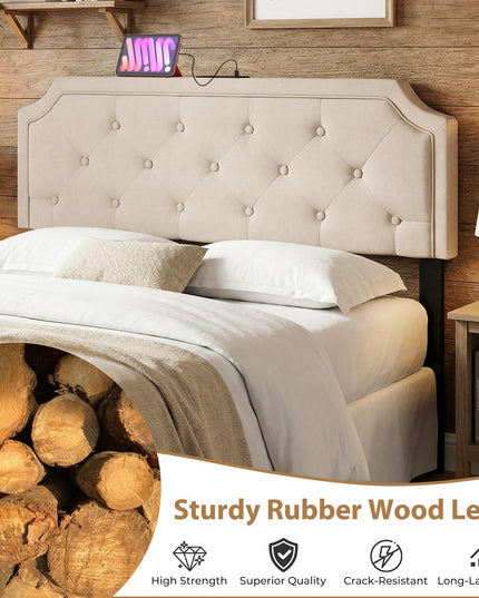 Giantex Headboard with Charging Station Queen/Full Size(Diamond Tufting with Charging)