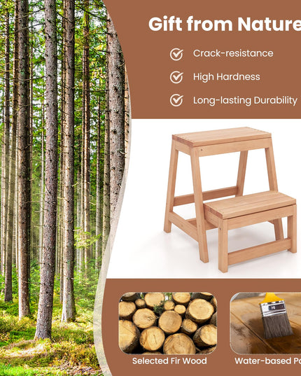 Giantex Folding Step Stool, Wooden 2-Step Stool for Kids & Adults, Holds up to 550Lbs